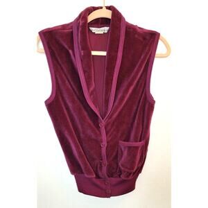 Vintage Liz Claiborne Sweater Vest Medium Burgundy Velour Stretch Retro 70s Top